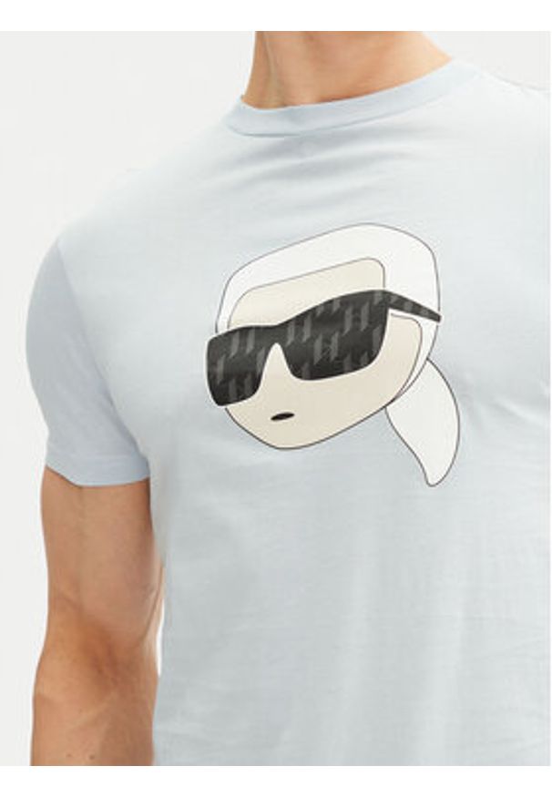 Karl Lagerfeld - KARL LAGERFELD T-Shirt 755073 552251 Błękitny Regular Fit. Typ kołnierza: dekolt w karo. Kolor: niebieski. Materiał: bawełna