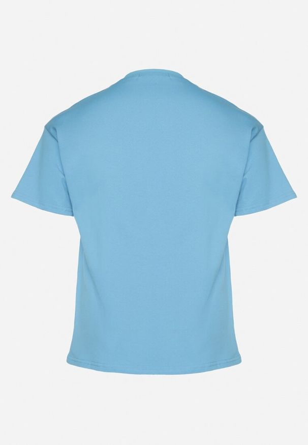 Born2be - Niebieski T-shirt ze Wzorem z Cyrkonii Olisellea. Okazja: na co dzień. Kolor: niebieski. Materiał: bawełna. Styl: casual