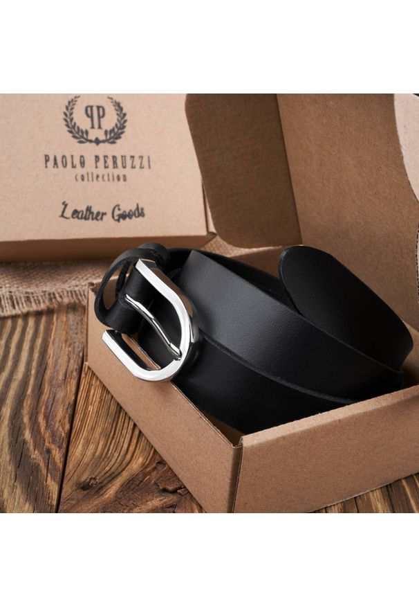 Pasek damski 90 cm czarny PAOLO PERUZZI PG-01-BLS-90. Kolor: czarny. Materiał: skóra