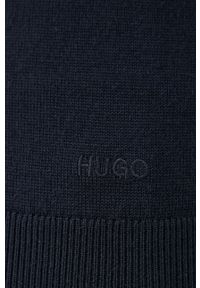 Hugo - Sweter wełniany. Okazja: na co dzień. Kolor: niebieski. Materiał: wełna. Długość rękawa: długi rękaw. Długość: krótkie. Styl: casual