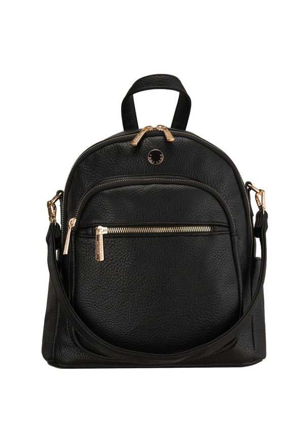 Mały plecak damski czarny ze skóry ekologicznej 2w1 listonoska na ramię modny miejski Peterson PTN MBP-01-F19. Kolor: czarny. Materiał: skóra ekologiczna