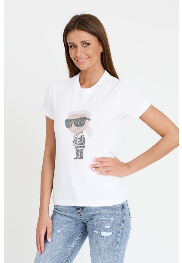 Karl Lagerfeld - KARL LAGERFELD Biały damski t-shirt Ikonik 2.0, Rozmiar S. Kolor: biały