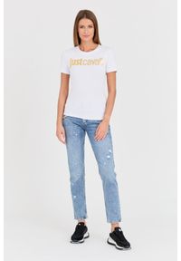 Just Cavalli - JUST CAVALLI Biały damski t-shirt Logo Gold, Rozmiar L. Kolor: biały #3