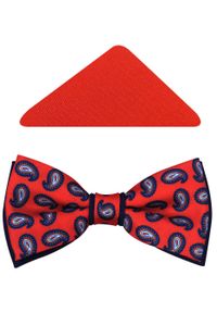 Modini - Czerwono-granatowa muszka męska w granatowy paisley A148. Kolor: wielokolorowy, czerwony, niebieski. Materiał: poliester, tkanina. Wzór: paisley. Styl: elegancki #1