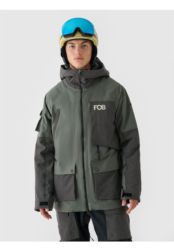 4f - 4F Kurtka snowboardowa membrana 10000 męska - oliwkowa/khaki XXL. Okazja: na co dzień. Typ kołnierza: kaptur. Kolor: oliwkowy, wielokolorowy, brązowy. Materiał: poliester, dzianina, materiał, tkanina. Wzór: gładki. Sezon: zima. Styl: klasyczny, casual, sportowy