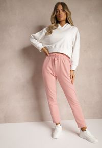 Renee - Różowe Casualowe Spodnie z Bawełny High Waist z Gumką w Pasie Beliefra. Okazja: na co dzień. Stan: podwyższony. Kolor: różowy. Materiał: bawełna. Styl: casual #1