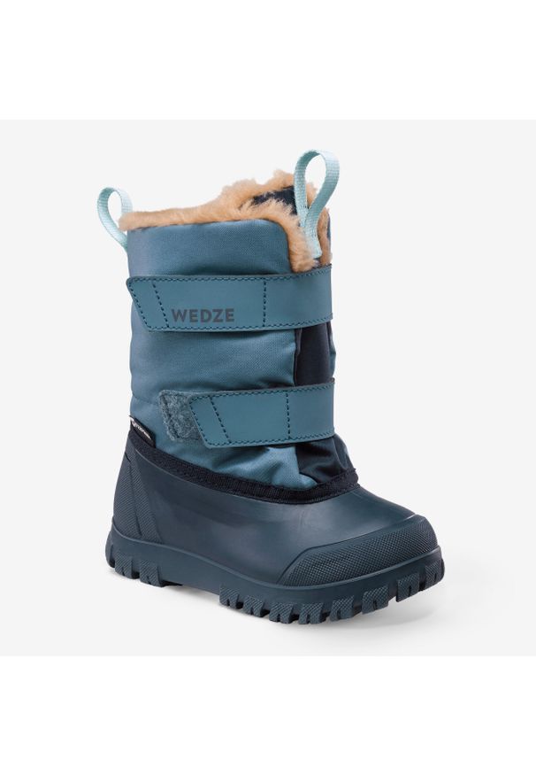 LUGIK - Buty zimowe śniegowce dla dzieci Wedze 900 Warm. Zapięcie: rzepy. Kolor: niebieski, szary, wielokolorowy. Materiał: tkanina, syntetyk, wełna. Szerokość cholewki: normalna. Wzór: kolorowy. Sezon: zima. Sport: turystyka piesza