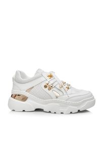 Baldinini - BALDININI - Białe sneakersy ze złotymi detalami. Okazja: na co dzień. Nosek buta: okrągły. Zapięcie: sznurówki. Kolor: biały. Szerokość cholewki: normalna #1