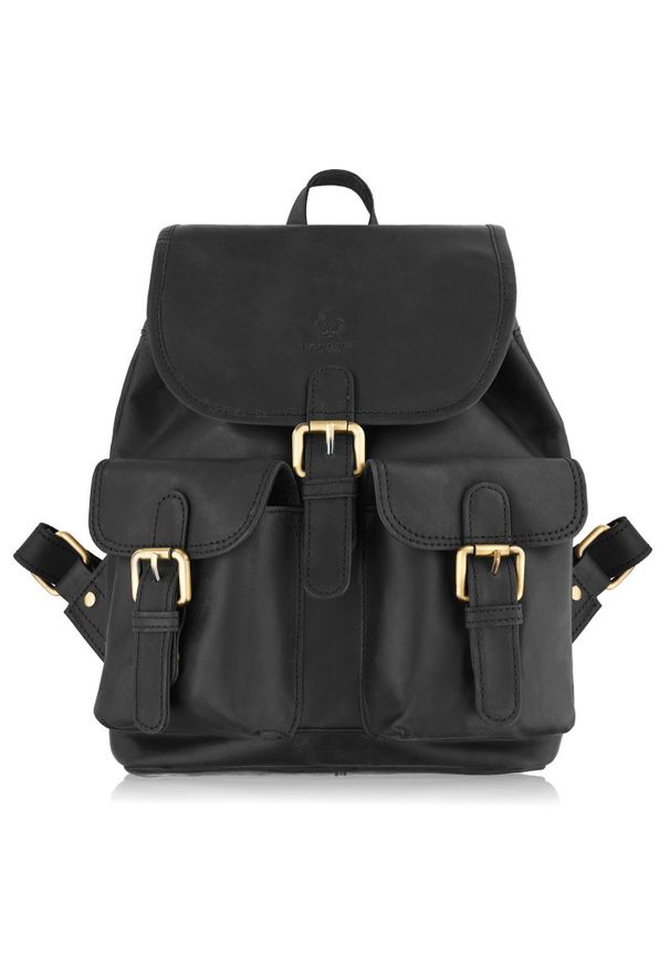 Plecak damski czarny PAOLO PERUZZI T-16-BL skórzany. Kolor: czarny. Materiał: skóra. Styl: vintage, klasyczny, retro, elegancki