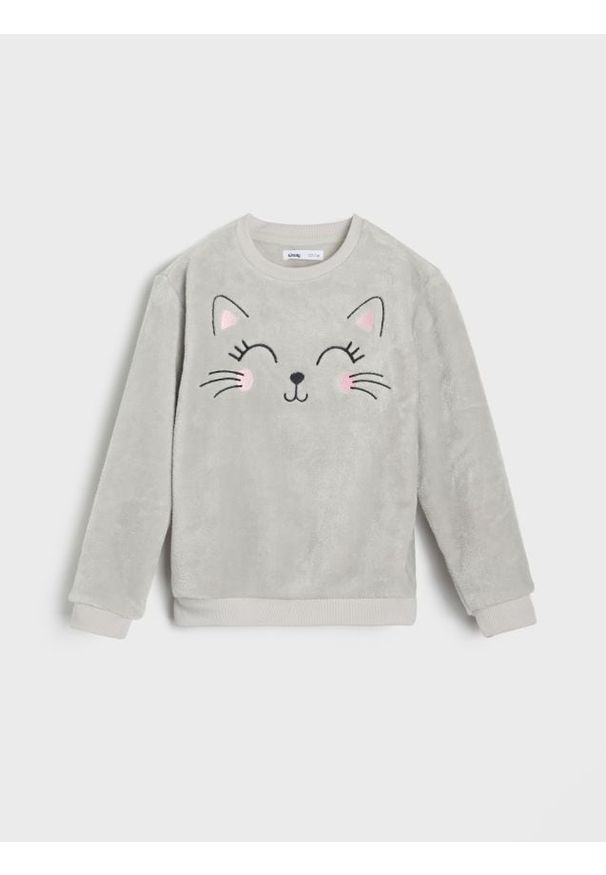 Sinsay - Bluza crewneck z haftem - szary. Kolor: szary. Wzór: haft