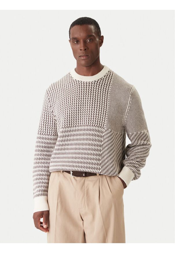 Calvin Klein Sweter LV04LD306G Beżowy Regular Fit. Kolor: beżowy. Materiał: wełna