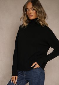 Renee - Czarny Golf z Dodatkiem Kaszmiru z Przeszyciami po Bokach Avenella. Okazja: na spotkanie biznesowe. Typ kołnierza: golf. Kolor: czarny. Materiał: kaszmir. Styl: elegancki, biznesowy, klasyczny #3