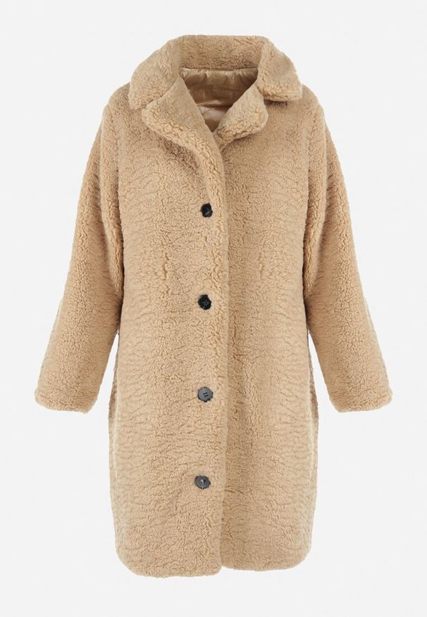 Born2be - Beżowy Płaszcz Futrzany Teddy Gavi. Okazja: na spacer, na co dzień. Kolor: beżowy. Materiał: futro. Sezon: zima. Styl: klasyczny, elegancki, casual