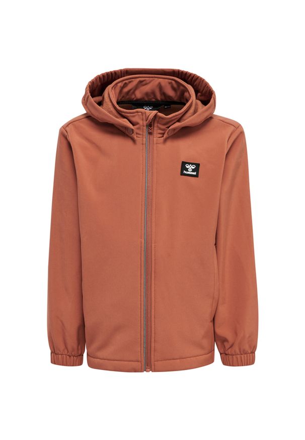 Dziecięca wodoodporna kurtka z kapturem Hummel Mars Softshell. Typ kołnierza: kaptur. Kolor: brązowy. Materiał: softshell