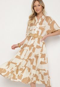 Born2be - Beżowa Wiskozowa Sukienka z Geometrycznym Wzorem Filarin. Okazja: na co dzień. Kolor: beżowy. Materiał: wiskoza. Wzór: geometria. Sezon: wiosna. Typ sukienki: proste. Styl: klasyczny, casual, elegancki #6