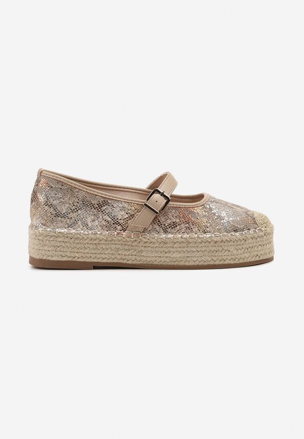 Born2be - Beżowe Wężowe Espadryle Ozdobione Paskiem i Plecionką Fevandre. Okazja: na co dzień. Zapięcie: pasek. Kolor: beżowy. Wzór: aplikacja. Sezon: lato, wiosna. Styl: elegancki, casual