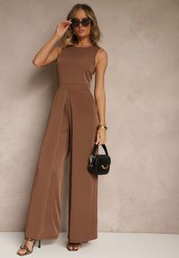 Renee - Brązowy Kombinezon Bez Rękawów z Nogawkami Wide Leg Noreldi. Kolor: brązowy. Długość rękawa: bez rękawów. Styl: elegancki #5
