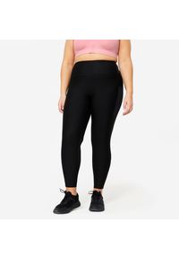 DOMYOS - Legginsy fitness damskie Domyos. Stan: podwyższony. Kolekcja: plus size. Kolor: czarny. Materiał: elastan, poliester, materiał. Sport: fitness