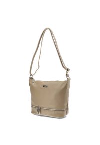Beżowa Stylowa Torebka Damska Venezia. Kolor: beżowy. Wzór: gładki. Materiał: skórzane. Styl: elegancki. Rodzaj torebki: na ramię #2