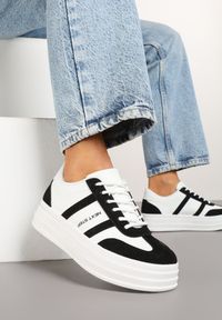 Renee - Czarne Sneakersy w Stylu Kultowych Tenisówek na Grubej Podeszwie Agerla. Okazja: na co dzień. Kolor: czarny. Materiał: jeans, skóra