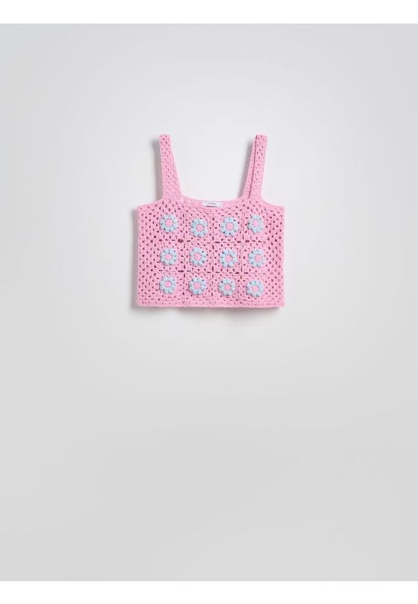 Reserved - Dzianinowy top na ramiączkach - różowy. Kolor: różowy. Materiał: dzianina. Długość rękawa: na ramiączkach