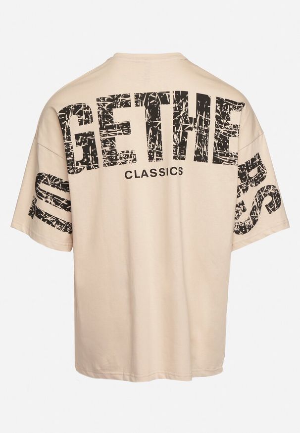 Born2be - Beżowa Koszulka Bawełniana z Nadrukiem Anfria. Kolor: beżowy. Materiał: bawełna. Wzór: nadruk. Styl: elegancki