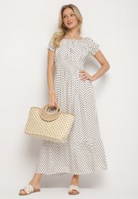 Born2be - Biała Sukienka z Bawełną w Kropki Ellisla. Okazja: na co dzień. Kolor: biały. Materiał: bawełna. Wzór: kropki. Styl: casual, elegancki #7