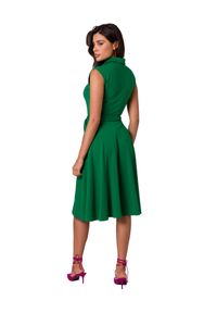 BeWear - Sukienka rozkloszowana bawełniana z kołnierzykiem zielona. Okazja: na co dzień, na imprezę. Kolor: zielony. Materiał: bawełna. Styl: casual #3