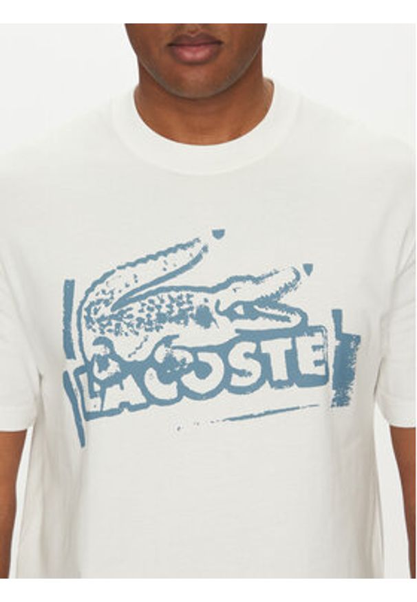 Lacoste T-Shirt TH0284 Écru Classic Fit. Materiał: bawełna