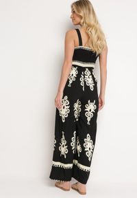 Born2be - Czarno-Beżowy Kombinezon z Wiskozy na Ramiączkach z Marszczoną Górą i Długimi Nogawkami Teseria. Okazja: na co dzień. Kolor: czarny. Materiał: wiskoza. Długość rękawa: na ramiączkach. Długość: długie. Styl: klasyczny, casual, elegancki #5