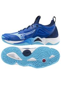 Buty Mizuno Wave Momentum 3 V1GA231201 niebieskie. Kolor: niebieski. Materiał: guma, syntetyk, materiał. Szerokość cholewki: normalna. Model: Mizuno Wave. Sport: siatkówka #1