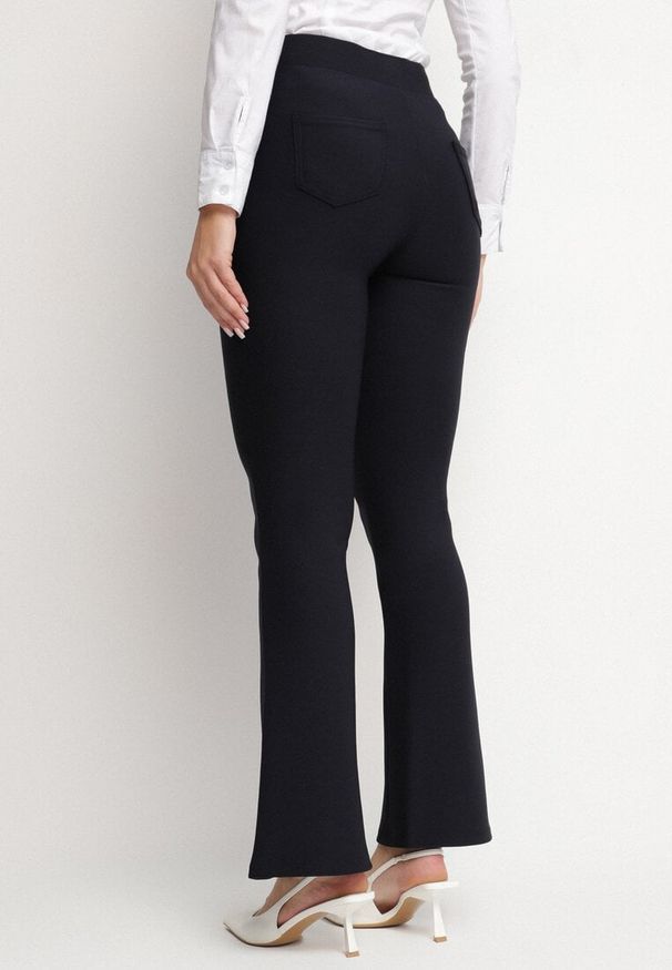 Born2be - Granatowe Spodnie Dzwony Kostemus. Kolor: niebieski. Materiał: dzianina. Wzór: gładki. Styl: elegancki