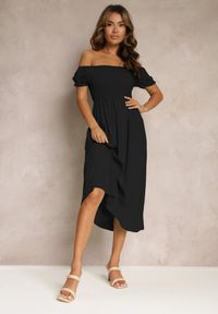 Renee - Czarna Rozkloszowana Sukienka Hiszpanka z Wiskozy Bellamao. Typ kołnierza: dekolt hiszpanka. Kolor: czarny. Materiał: wiskoza. Sezon: lato. Typ sukienki: dopasowane #3