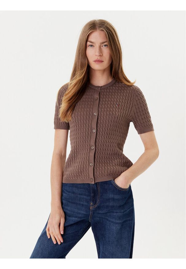 TOMMY HILFIGER - Tommy Hilfiger Kardigan WW0WW45707 Brązowy Slim Fit. Kolor: brązowy. Materiał: bawełna