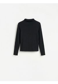 Reserved - Longsleeve z modalem - czarny. Kolor: czarny. Materiał: bawełna, dzianina. Długość rękawa: długi rękaw #1