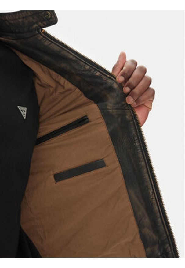 Serge Pariente Kurtka skórzana Retro Beżowy Slim Fit. Kolor: beżowy. Materiał: skóra. Styl: retro