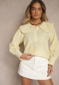 Renee - Żółta Koszula z Bawełną Ozdobiona Kołnierzykiem Natulissa. Okazja: na co dzień. Kolor: żółty. Materiał: bawełna. Wzór: aplikacja. Styl: casual, elegancki