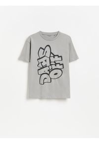 Reserved - Bawełniany t-shirt z nadrukiem - ciemnoszary. Kolor: szary. Materiał: bawełna. Wzór: nadruk #1