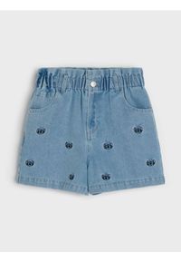 Sinsay - Szorty jeansowe pull on z haftem Stitch - niebieski. Kolor: niebieski. Materiał: jeans. Wzór: haft #1