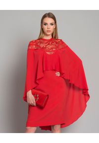 Elie Saab - ELIE SAAB - Czerwona sukienka z jedwabiu. Okazja: na co dzień. Kolor: czerwony. Materiał: jedwab. Wzór: aplikacja, koronka. Typ sukienki: proste. Styl: casual, wizytowy, elegancki #1