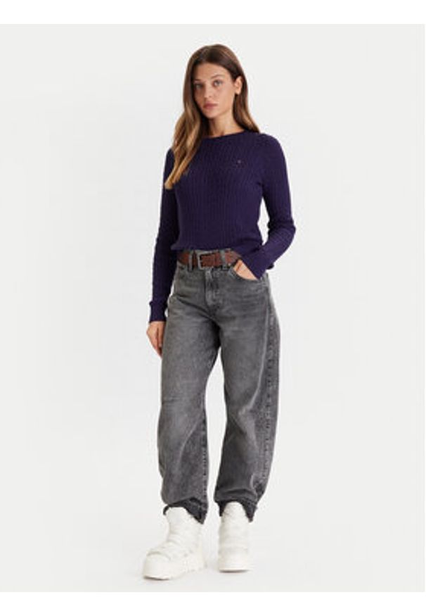 Tommy Jeans Sweter Cable Essential DW0DW22165 Fioletowy Regular Fit. Kolor: fioletowy. Materiał: bawełna
