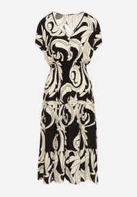 Born2be - Czarna Sukienka z Bawełny Ozdobiona Guzikami i Geometrycznym Wzorem Talissea. Okazja: na co dzień. Typ kołnierza: dekolt w kształcie V. Kolor: czarny. Materiał: bawełna. Wzór: geometria, aplikacja. Sezon: lato. Styl: casual #2