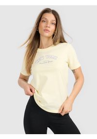 4f - 4F T-shirt regular z nadrukiem damski - żółty S. Okazja: na co dzień. Kolor: żółty. Materiał: skóra, bawełna, materiał. Długość: długie. Wzór: nadruk. Styl: casual #1