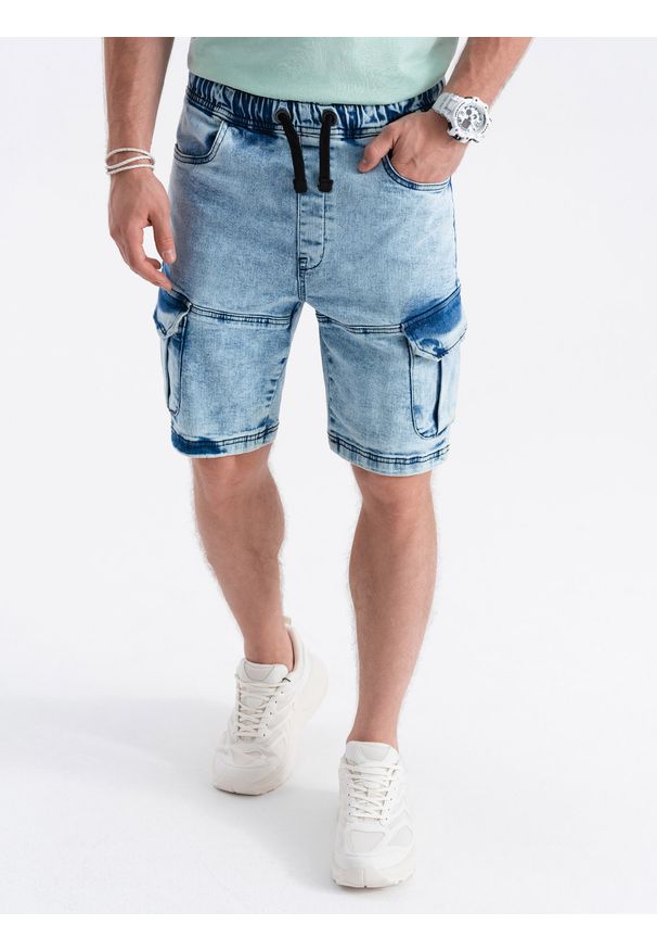 Ombre Clothing - Krótkie spodenki męskie jeansowe - jasny jeans V1. Materiał: jeans. Długość: krótkie