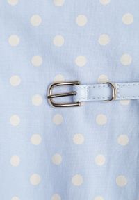 Renee - Niebieska Retro Sukienka z Bawełny i Wiskozy w Kropki o Rozkloszowanym Kroju Phrithoe. Okazja: na randkę. Kolor: niebieski. Materiał: wiskoza, bawełna. Wzór: kropki. Typ sukienki: rozkloszowane. Styl: retro #7