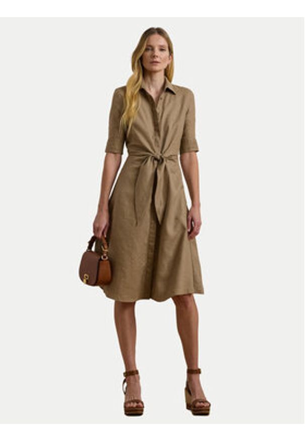 Lauren Ralph Lauren - LAUREN RALPH LAUREN Sukienka koszulowa 200905667016 Beżowy Regular Fit. Kolor: beżowy. Materiał: len. Typ sukienki: koszulowe