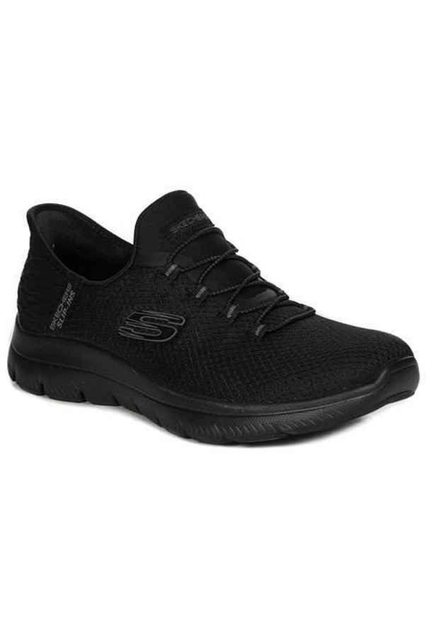 skechers - Buty do chodzenia damskie Skechers Slips-ins. Kolor: wielokolorowy, niebieski, czarny. Materiał: materiał, syntetyk. Szerokość cholewki: normalna. Sport: turystyka piesza