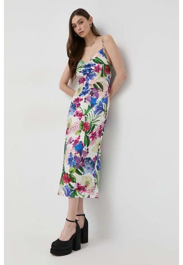 Guess sukienka maxi prosta. Okazja: na co dzień. Długość rękawa: na ramiączkach. Typ sukienki: proste. Styl: casual. Długość: maxi