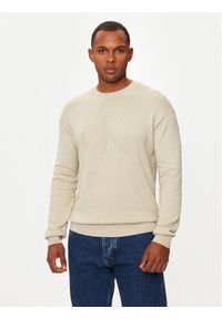 Calvin Klein Jeans Sweter Intrasia J30J326453 Beżowy Slim Fit. Kolor: beżowy. Materiał: bawełna #1