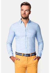 Lancerto - Koszula Błękitna Effie. Typ kołnierza: button down. Kolor: niebieski. Materiał: len, tkanina, bawełna, włókno. Długość: krótkie. Wzór: gładki. Sezon: lato #1
